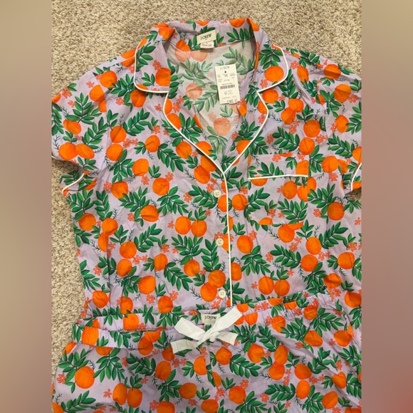 NWT J. Crew Lilac and Oranges Poplin Cotton Pajama Set in Size Large - Picture 4 of 4
